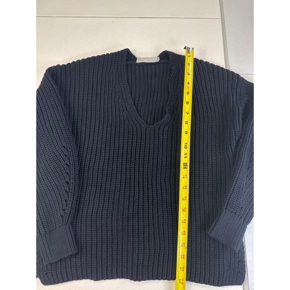 Everlane Neck Knit Sweater Pullover Navy Blue Chunky Ribbed Casual Comfort - Picture 3 of 8